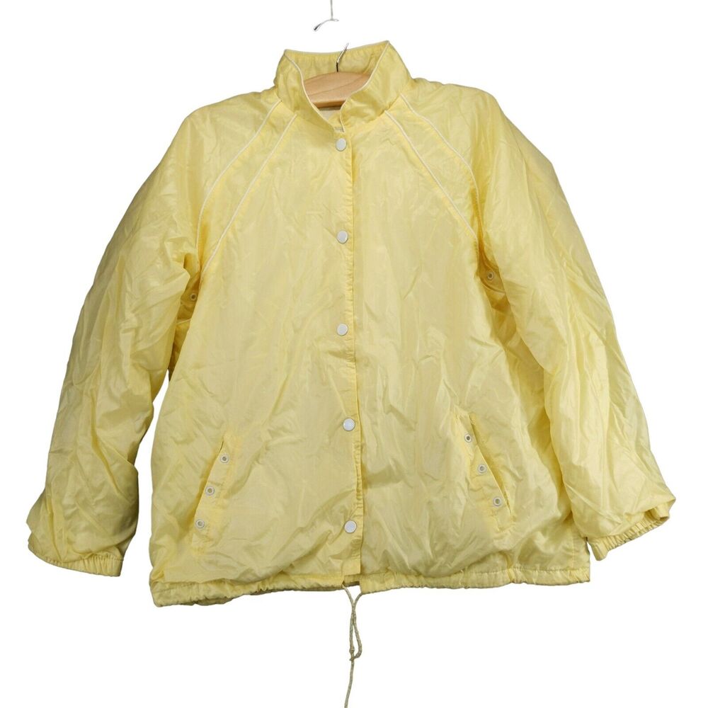 Vintage Windy Weather Womens Windbreaker Jacket Coat Size L Yellow Snap Buttons